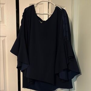 Lane Bryant Blue Asymmetrical Bell Sleeve Blouse